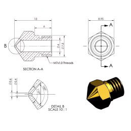 Duza pentru imprimante 3D - alamă - 0.2mm - MK10 M7