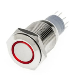 Buton iluminat cu retinere 12mm - 12-24V
