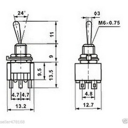 Mini switch DPDT ON - ON